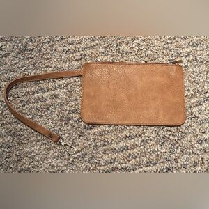 Elegant Tan Leather Wallet - Black & White Striped Fabric Inside